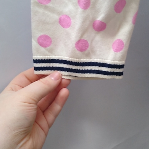 Talbots white pink poka dot cardigan with navy blue trim (neck bottom hem sleeve - Picture 3 of 7